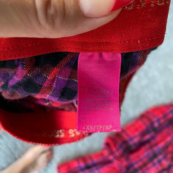 EUC Victoria’s Secret Plaid Pajama Short Set Red, Pink Purple Flannel Size XS - Picture 4 of 4